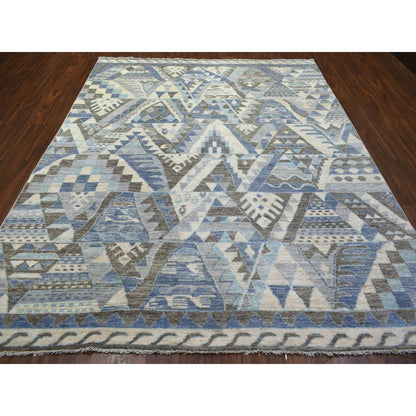 Tribal & Geometric Wool Hand Knotted Rug Ivory No Border 8.0X10.0 -O071369
