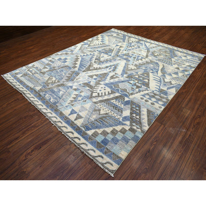 Tribal & Geometric Wool Hand Knotted Rug Ivory No Border 8.0X10.0 -O071369