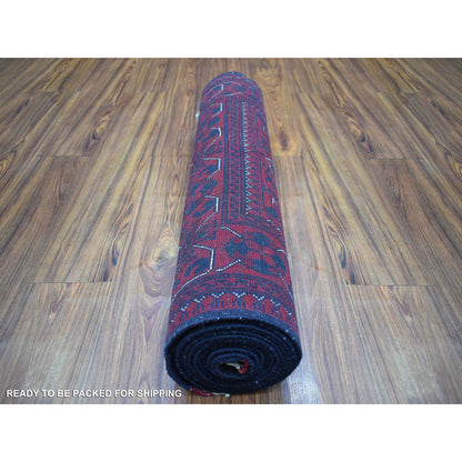 Tribal & Geometric Wool Hand Knotted Rug Red Red 2.7X13.0 -O071372