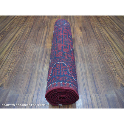 Tribal & Geometric Wool Hand Knotted Rug Red Red 2.7X9.7 -O071373