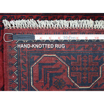 Tribal & Geometric Wool Hand Knotted Rug Red Red 2.7X9.7 -O071373