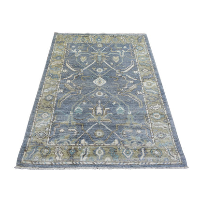 Oushak And Peshawar Wool Hand Knotted Rug Grey Moss Green 4.2X5.9 -O071391