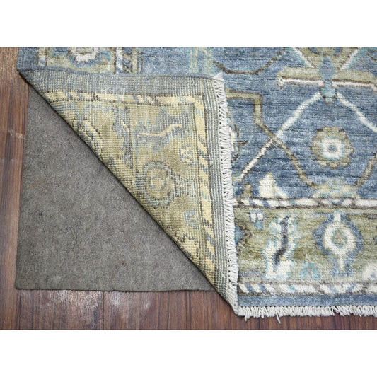 Oushak And Peshawar Wool Hand Knotted Rug Grey Moss Green 4.2X5.9 -O071391