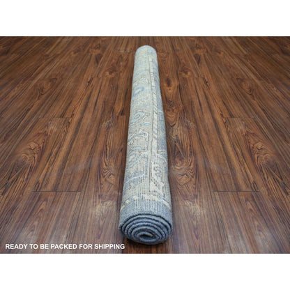 Oushak And Peshawar Wool Hand Knotted Rug Grey Moss Green 4.2X5.9 -O071391