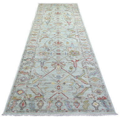 Oushak And Peshawar Wool Hand Knotted Rug Grey Gray 4.0X11.10 -O071393