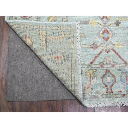 Oushak And Peshawar Wool Hand Knotted Rug Grey Gray 4.0X11.10 -O071393