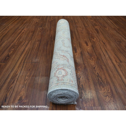 Oushak And Peshawar Wool Hand Knotted Rug Grey Gray 4.0X11.10 -O071393