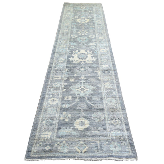 Oushak And Peshawar Wool Hand Knotted Rug Grey Gray 2.8X11.7 -O071416