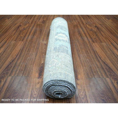 Oushak And Peshawar Wool Hand Knotted Rug Grey Gray 2.8X11.7 -O071416