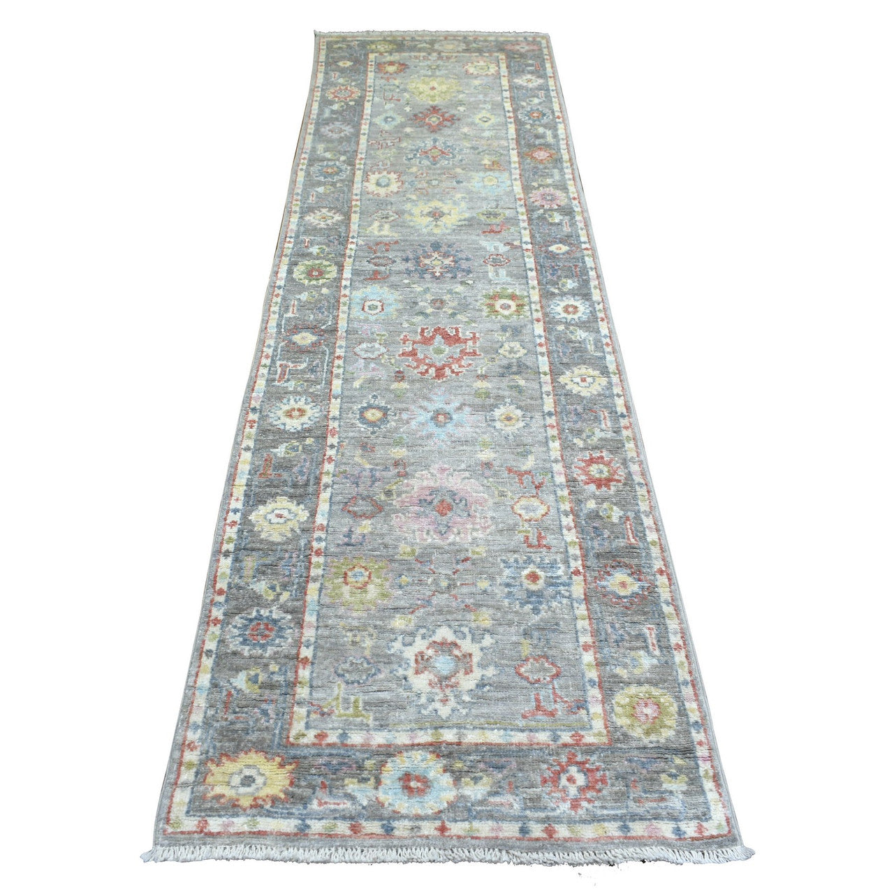 Gray 2'6" x 9'5" Oushak And Peshawar Hand knotted Wool Rug - Sku: O071418