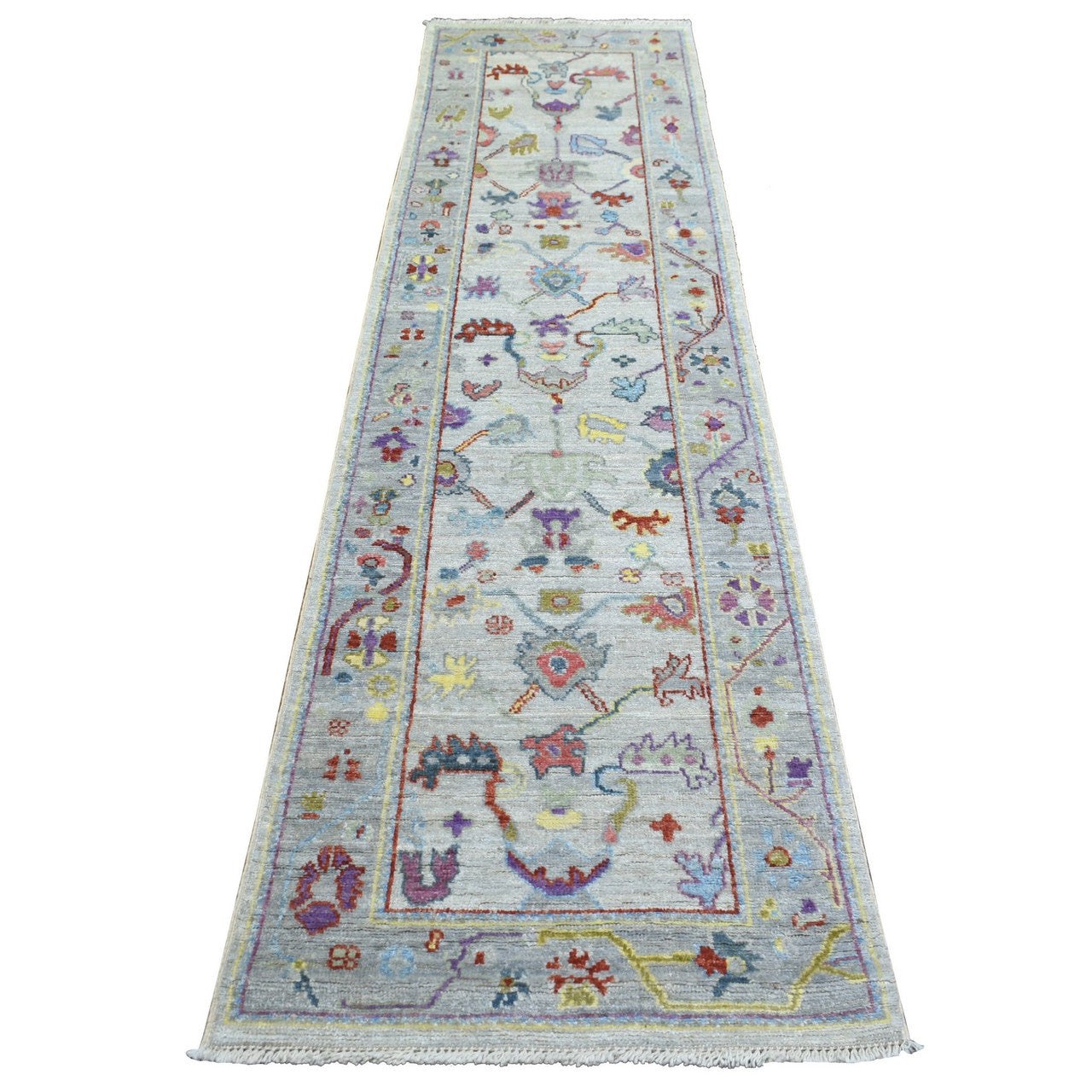 Gray 2'5" x 9'8" Oushak And Peshawar Hand knotted Wool Rug - Sku: O071424