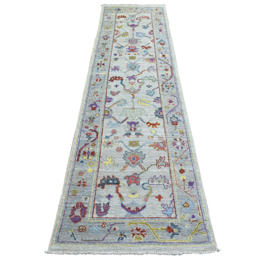 Oushak And Peshawar Wool Hand Knotted Rug Grey Gray 2.5X9.8 -O071424