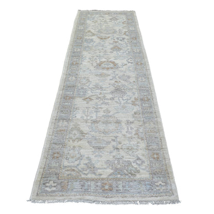 Oushak And Peshawar Wool Hand Knotted Rug Ivory Gray 3.0X10.0 -O071426