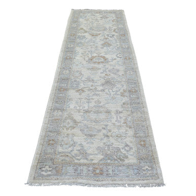 Oushak And Peshawar Wool Hand Knotted Rug Ivory Gray 3.0X10.0 -O071426