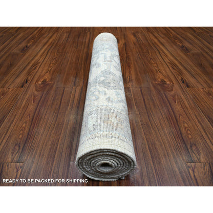 Oushak And Peshawar Wool Hand Knotted Rug Ivory Gray 3.0X10.0 -O071426