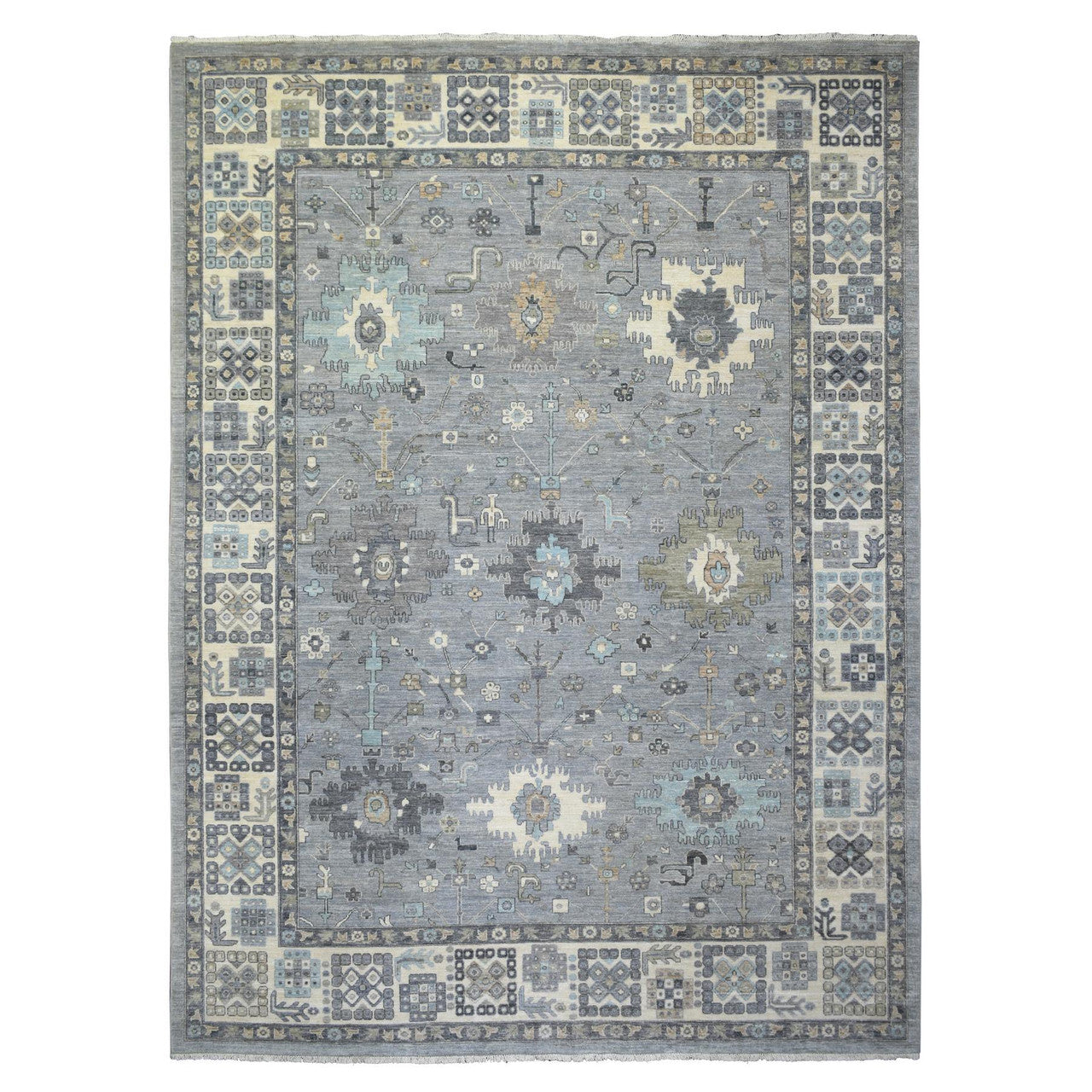 Gray 9'0" x 12'0" Oushak And Peshawar Hand knotted Wool Rug - Sku: O071451