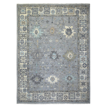 Oushak And Peshawar Wool Hand Knotted Rug Grey Ivory 9.0X12.0 -O071451