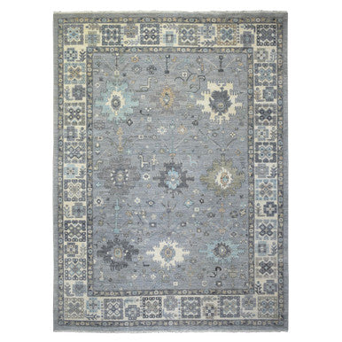 Oushak And Peshawar Wool Hand Knotted Rug Grey Ivory 9.0X12.0 -O071451