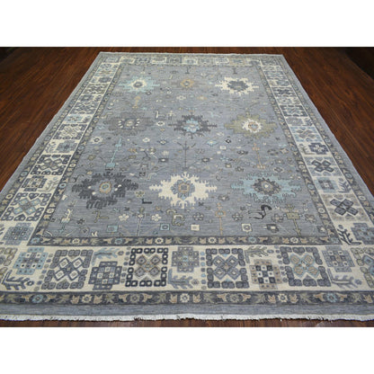 Oushak And Peshawar Wool Hand Knotted Rug Grey Ivory 9.0X12.0 -O071451
