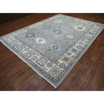 Oushak And Peshawar Wool Hand Knotted Rug Grey Ivory 9.0X12.0 -O071451