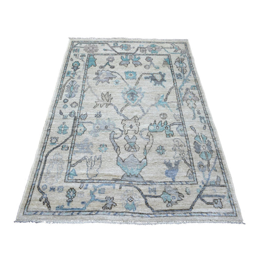 Oushak And Peshawar Wool Hand Knotted Rug Grey Gray 4.1X5.10 -O071464