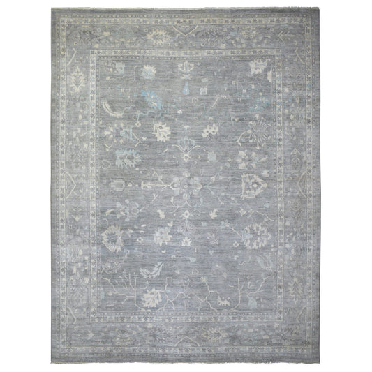 Oushak And Peshawar Wool Hand Knotted Rug Grey Gray 12.0X15.2 -O071479