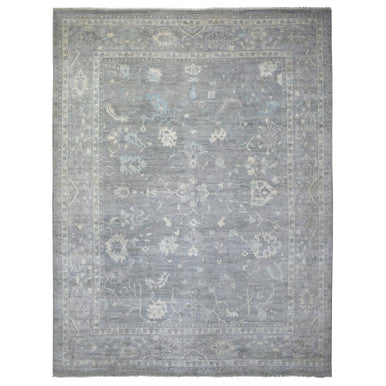 Oushak And Peshawar Wool Hand Knotted Rug Grey Gray 12.0X15.2 -O071479