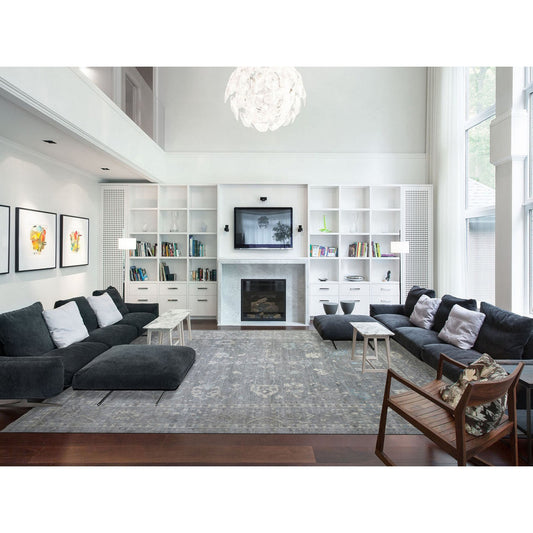 Oushak And Peshawar Wool Hand Knotted Rug Grey Gray 12.0X15.2 -O071479