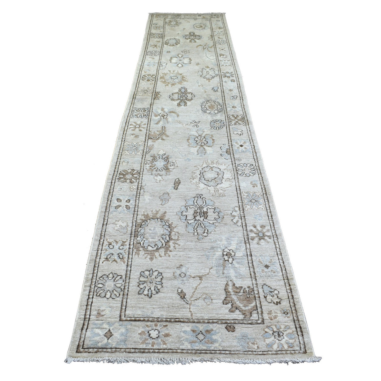 Gray 2'10" x 13'9" Oushak And Peshawar Hand knotted Wool Rug - Sku: O071499