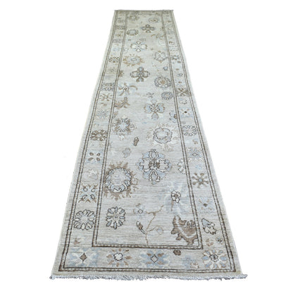 Oushak And Peshawar Wool Hand Knotted Rug Grey Gray 2.10X13.9 -O071499