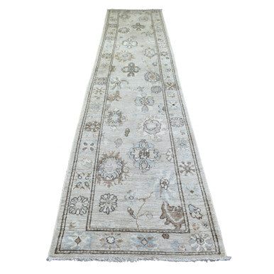 Oushak And Peshawar Wool Hand Knotted Rug Grey Gray 2.10X13.9 -O071499