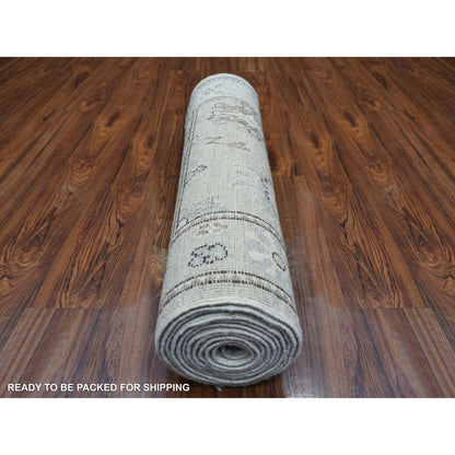Oushak And Peshawar Wool Hand Knotted Rug Grey Gray 2.10X13.9 -O071499