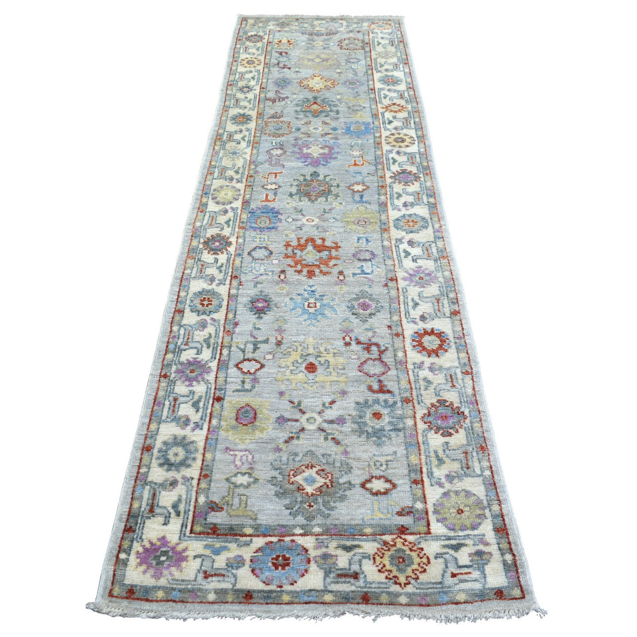 Gray 2'8" x 9'10" Oushak And Peshawar Hand knotted Wool Rug - Sku: O071504