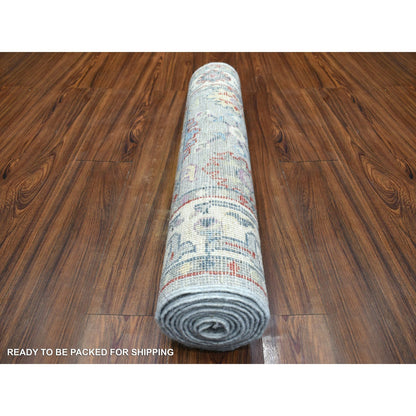 Oushak And Peshawar Wool Hand Knotted Rug Grey Gray 2.8X9.10 -O071504