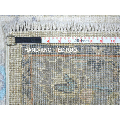 Oushak And Peshawar Wool Hand Knotted Rug Ivory Light Blue 2.7X9.8 -O071507