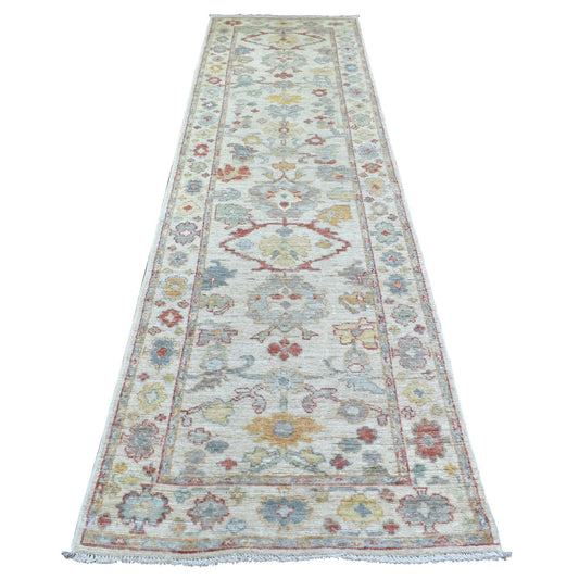 Oushak And Peshawar Wool Hand Knotted Rug Ivory Ivory 3.0X11.8 -O071508