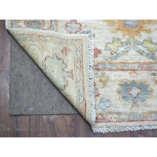 Oushak And Peshawar Wool Hand Knotted Rug Ivory Ivory 3.0X11.8 -O071508