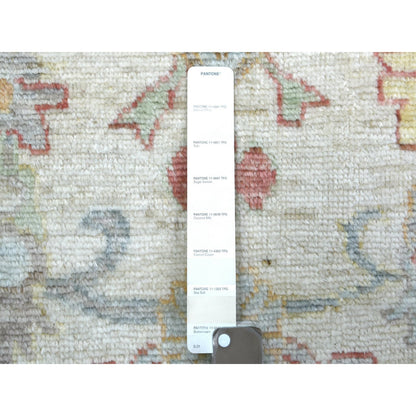 Oushak And Peshawar Wool Hand Knotted Rug Ivory Ivory 3.0X11.8 -O071508