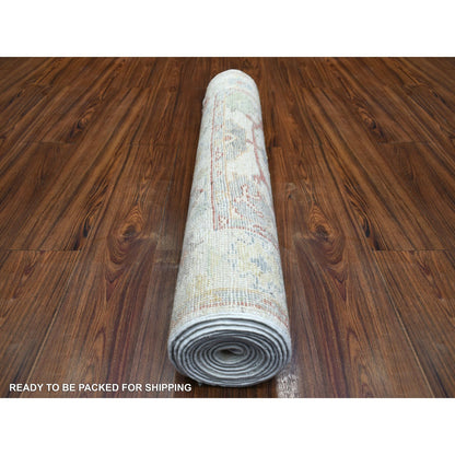 Oushak And Peshawar Wool Hand Knotted Rug Ivory Ivory 3.0X11.8 -O071508