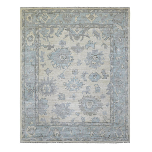 Oushak And Peshawar Wool Hand Knotted Rug Ivory Blue 8.0X9.9 -O071520