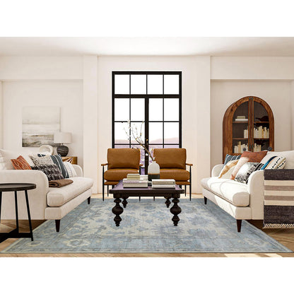 Oushak And Peshawar Wool Hand Knotted Rug Ivory Blue 8.0X9.9 -O071520