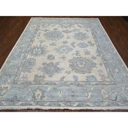 Oushak And Peshawar Wool Hand Knotted Rug Ivory Blue 8.0X9.9 -O071520