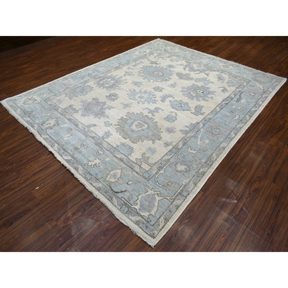 Oushak And Peshawar Wool Hand Knotted Rug Ivory Blue 8.0X9.9 -O071520