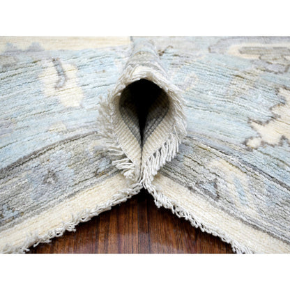 Oushak And Peshawar Wool Hand Knotted Rug Ivory Blue 8.0X9.9 -O071520