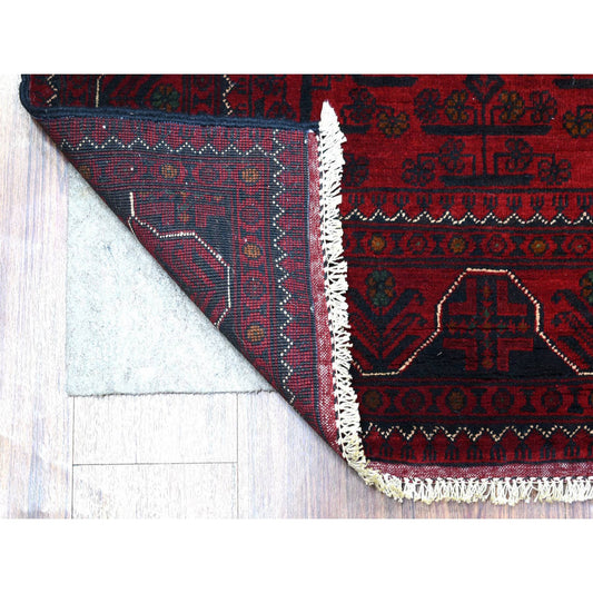Tribal & Geometric Wool Hand Knotted Rug Red Red 3.0X9.6 -O071541