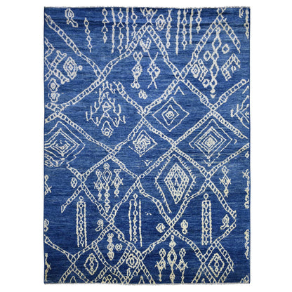 Tribal & Geometric Wool Hand Knotted Rug Blue No Border 8.10X11.5 -O071546