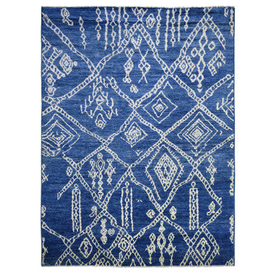Tribal & Geometric Wool Hand Knotted Rug Blue No Border 8.10X11.5 -O071546
