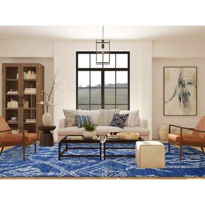 Tribal & Geometric Wool Hand Knotted Rug Blue No Border 8.10X11.5 -O071546