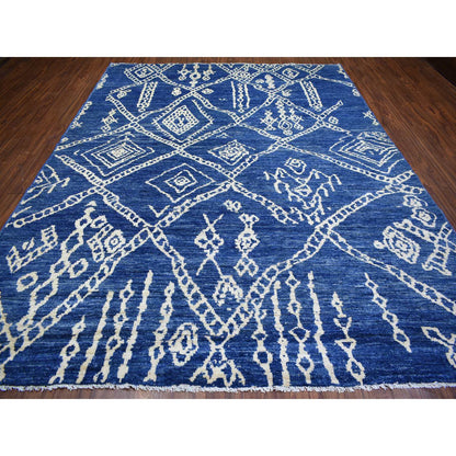 Tribal & Geometric Wool Hand Knotted Rug Blue No Border 8.10X11.5 -O071546