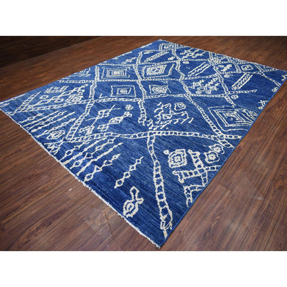 Tribal & Geometric Wool Hand Knotted Rug Blue No Border 8.10X11.5 -O071546